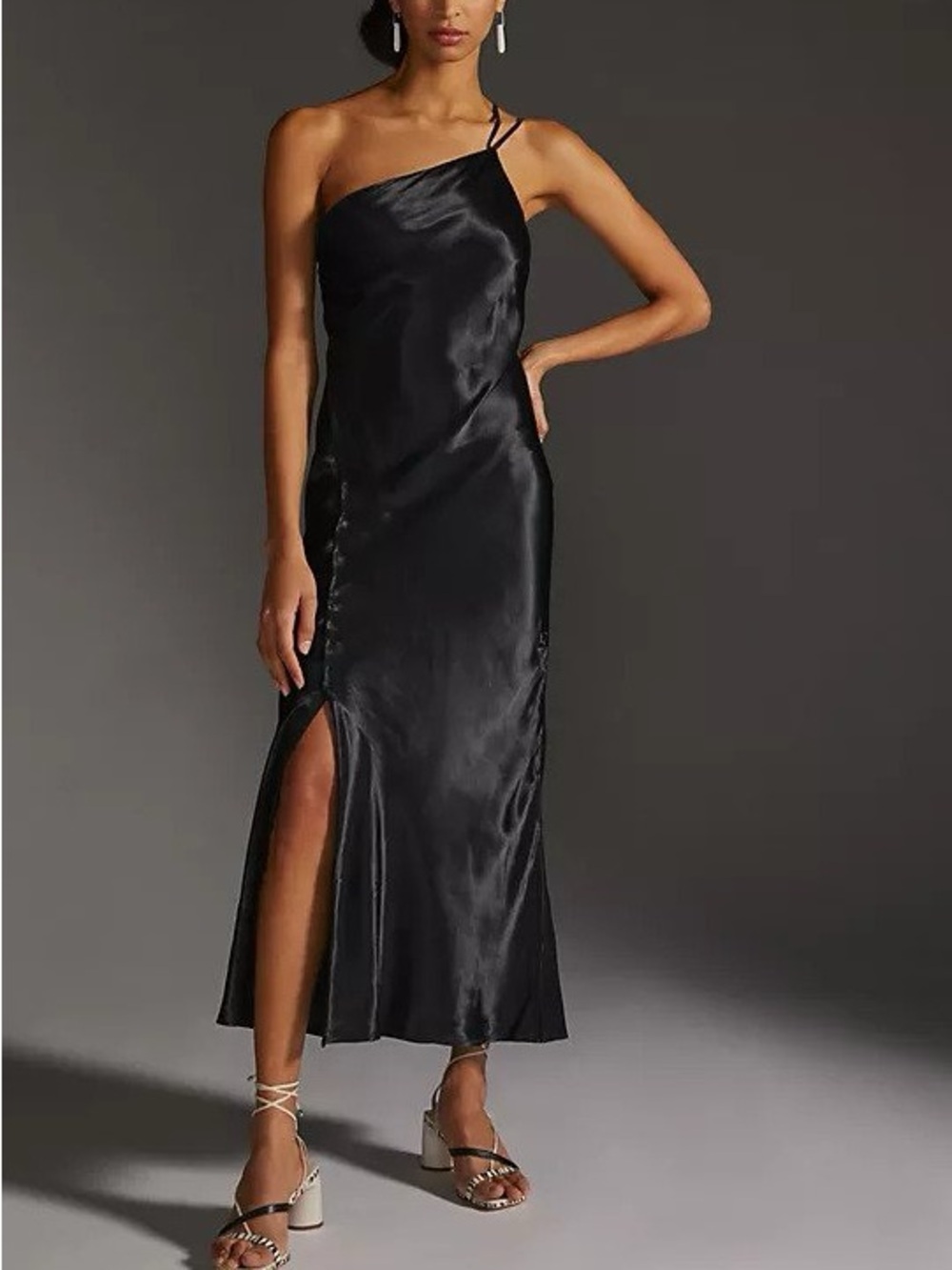 NWT Anthropologie Bl^nk London Black One-Shoulder Satin Slip Dress